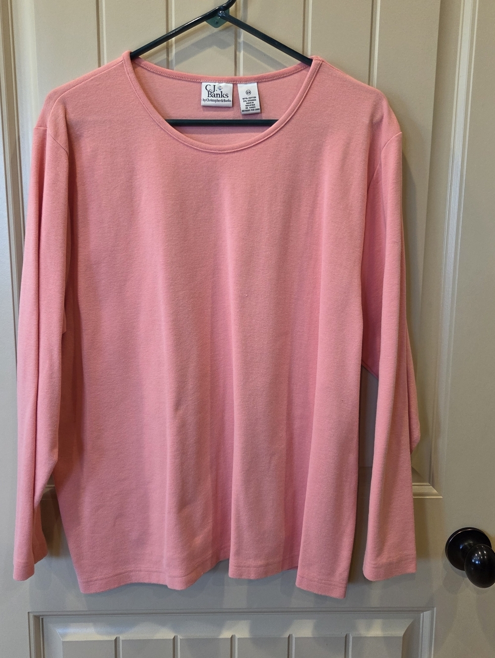 CJ Banks Pink/salmon Long Sleeve Crew Neck Tee Plus Size 2X